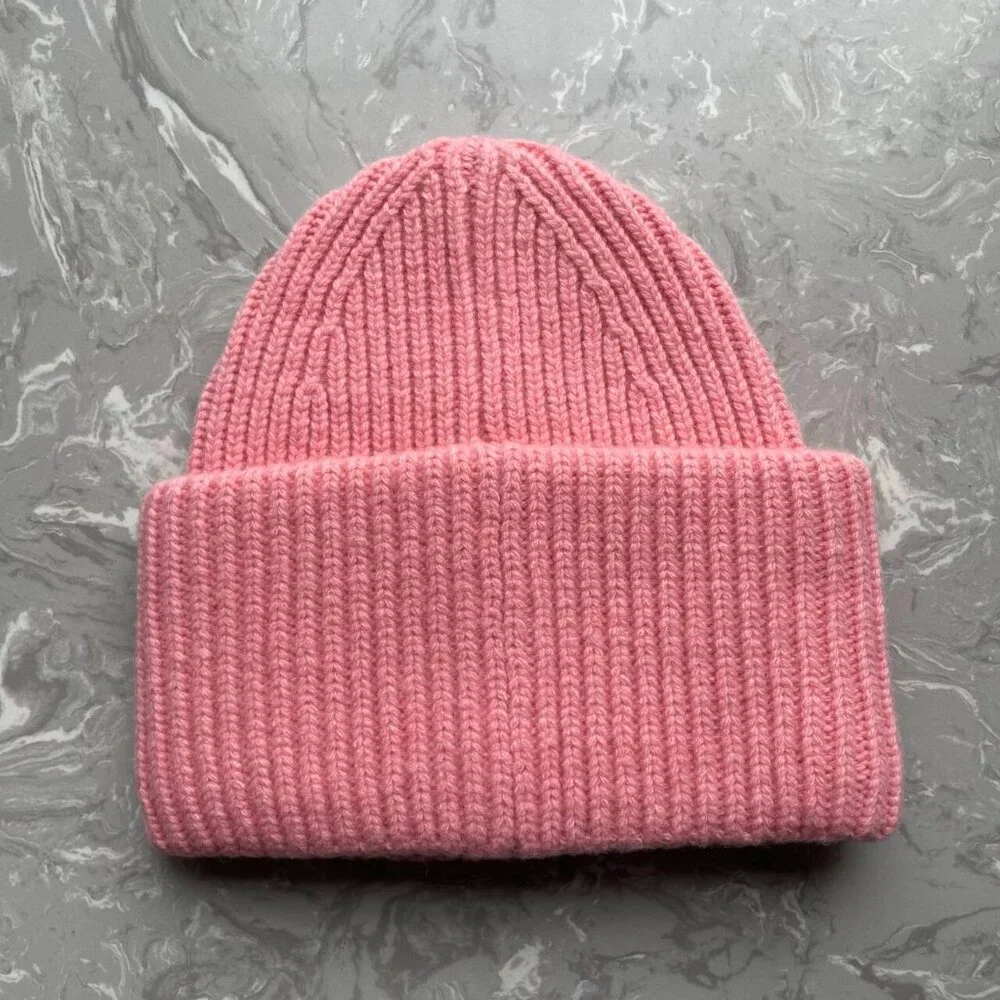 Acne Studios Pink Wool Face Patch Beanie Soft Knit Designer Hat - Picture 3 of 7